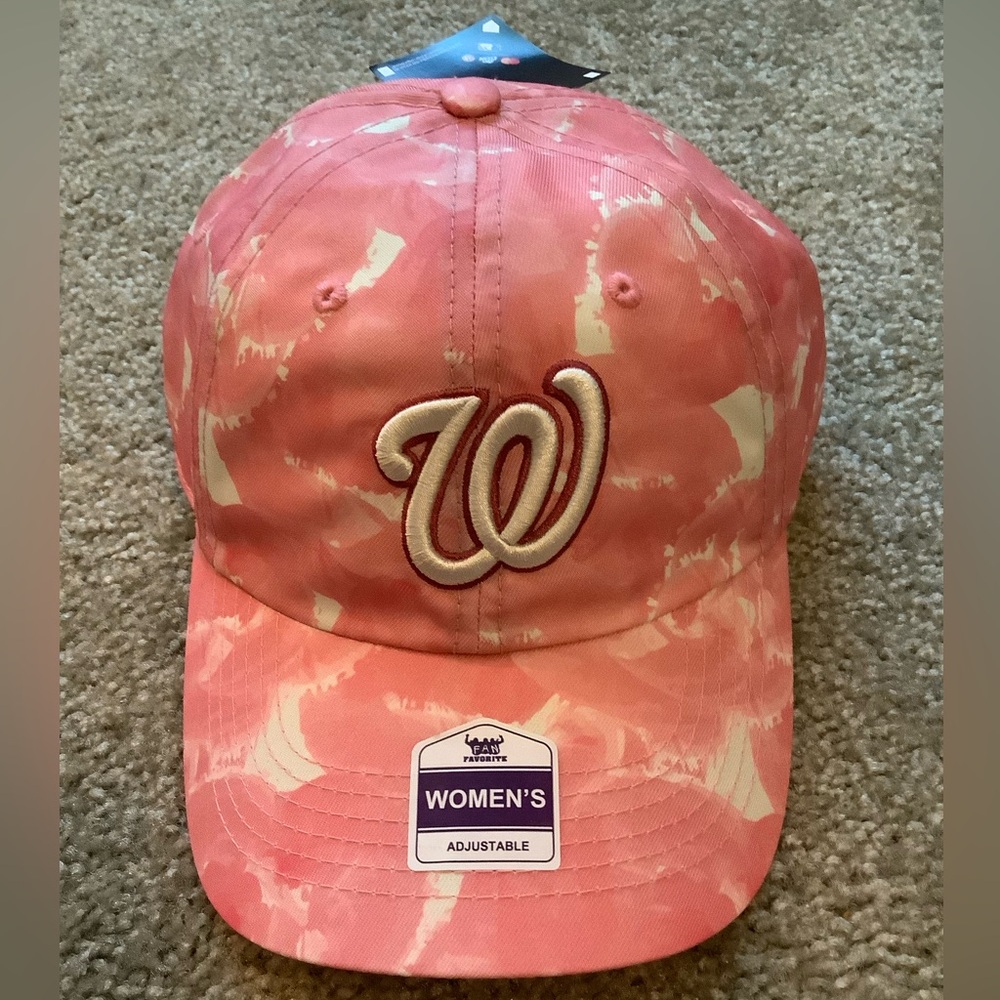 NWT Women’s Washington Nationals Adjustable Baseball Cap Pink & White Tie-dye